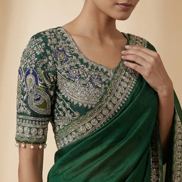 Green_Embroidered_Saree_With_Designer_Blouse