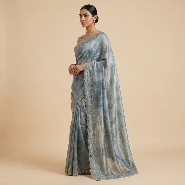 Elegant_Embellished_Silk_Saree_With_Scalloped_Border_In_Dusty_Blue
