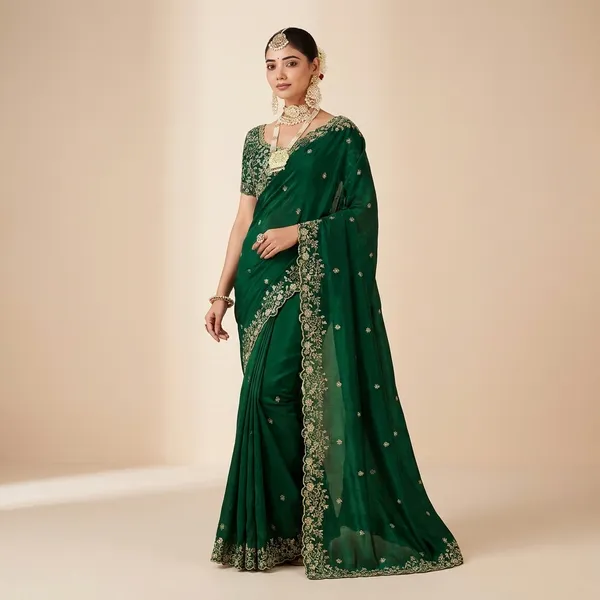 Emerald_Green_Embroidered_Saree_With_Blouse