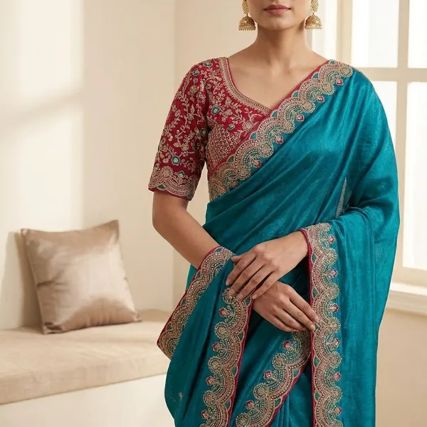 Teal_Blue_Embroidered_Wedding_Saree_With_Pink_Sequin_Blouse