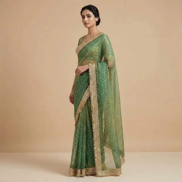 Elegant_Green_Ombre_Embellished_Saree_With_Golden_Lace_Border