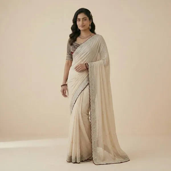 Elegant_Offwhite_Embroidered_Saree_With_Designer_Blouse