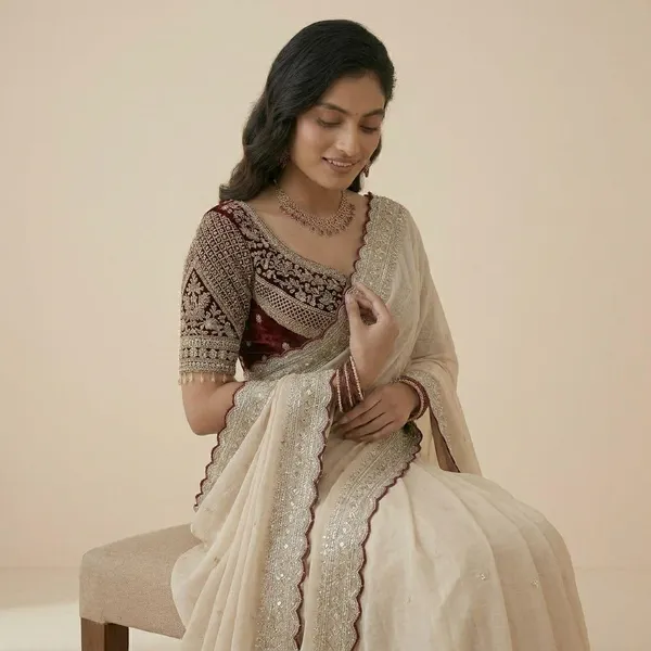Elegant_Offwhite_Embroidered_Saree_With_Designer_Blouse