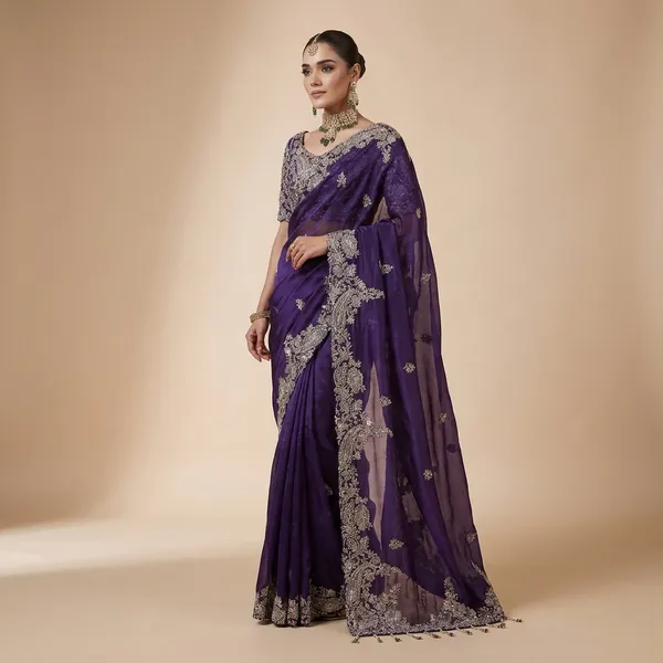 Purple_Embellished_Saree_With_Heavy_Silver_Embroidery_Work