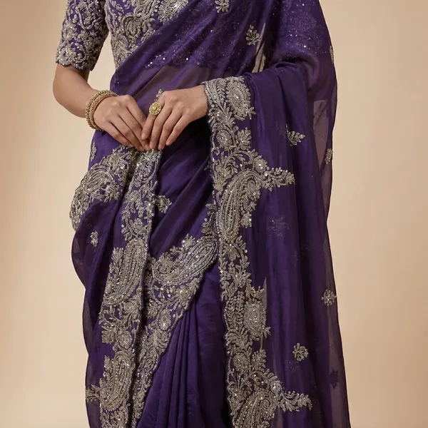 Purple_Embellished_Saree_With_Heavy_Silver_Embroidery_Work