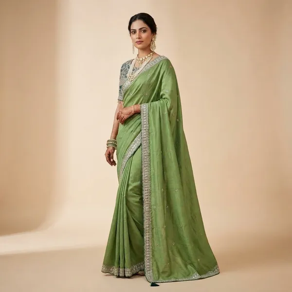 Green_Embroidered_Saree_With_Heavily_Embellished_Blouse