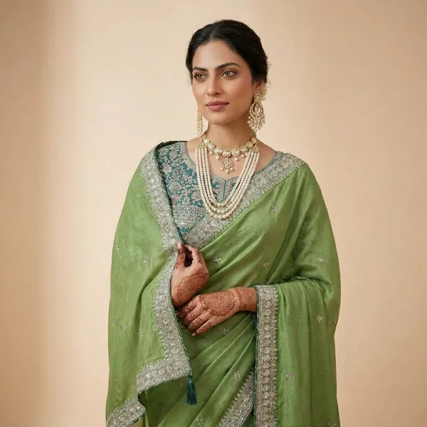 Green_Embroidered_Saree_With_Heavily_Embellished_Blouse