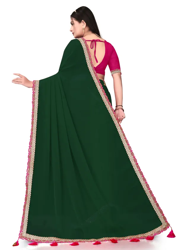 Fashion_Day_Solid/Plain_Bollywood_Georgette_Saree_(Dark_Green)