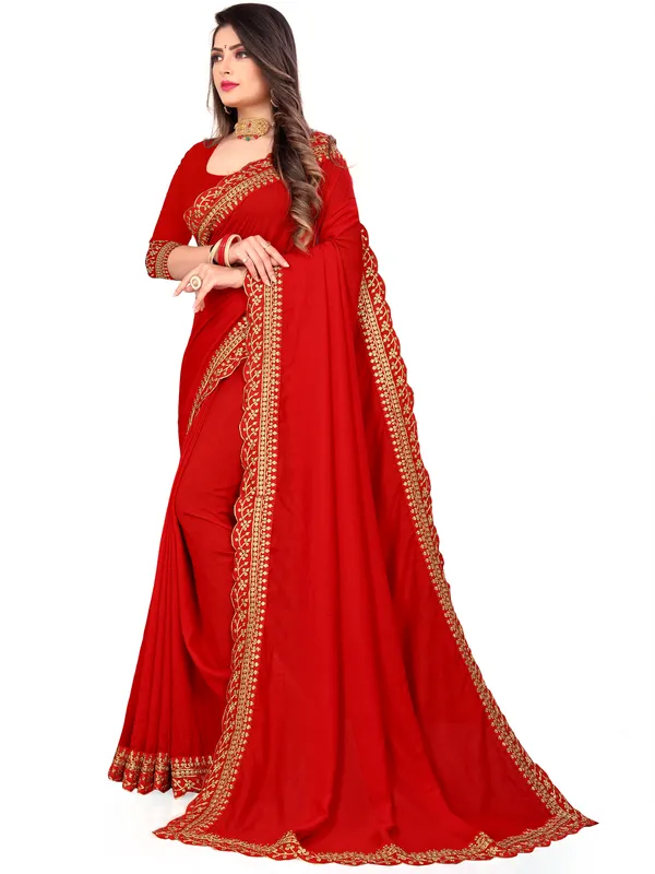 Fashion_Day_Embroidered_And_Solid_Fashion_Georgette_Saree_With_Unstitched_Blouse_(Red)