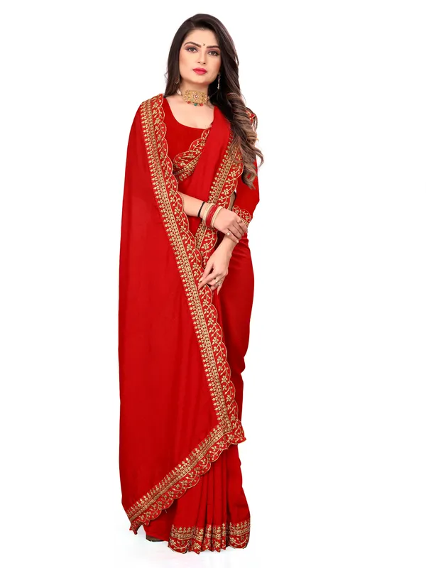 Fashion_Day_Embroidered_And_Solid_Fashion_Georgette_Saree_With_Unstitched_Blouse_(Red)