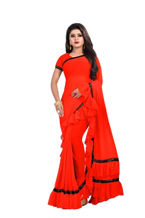 Fashion_Day_Solid/Plain_Daily_Wear_Georgette_Saree_(Red)