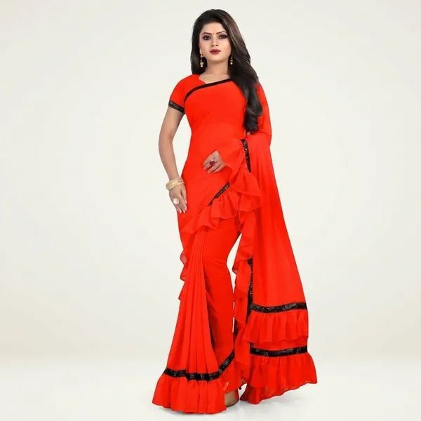 Fashion_Day_Solid/Plain_Daily_Wear_Georgette_Saree_(Red)