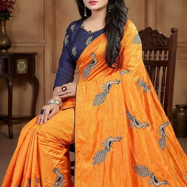 Fashion_Day_Embroidered_And_Solid/Plain_Bollywood_Art_Silk_Saree_(Orange)