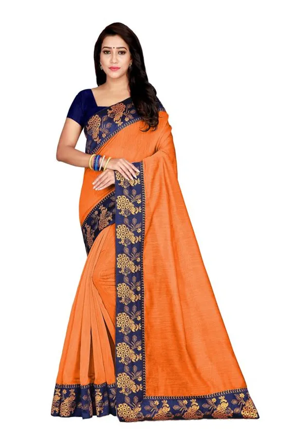 Fashion_Day_Solid/Plain_Bollywood_Chanderi_Saree_(Orange)