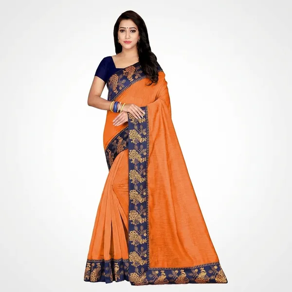 Fashion_Day_Solid/Plain_Bollywood_Chanderi_Saree_(Orange)