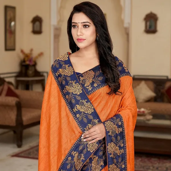 Fashion_Day_Solid/Plain_Bollywood_Chanderi_Saree_(Orange)
