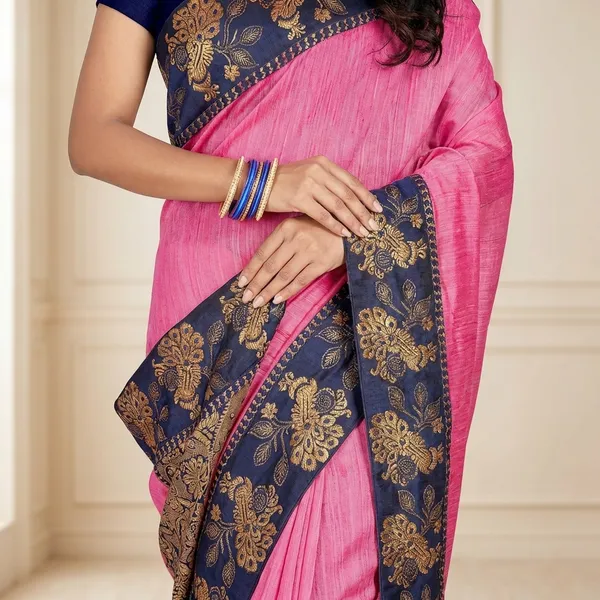 Fashion_Day_Solid/Plain_Bollywood_Chanderi_Saree_(Pink)