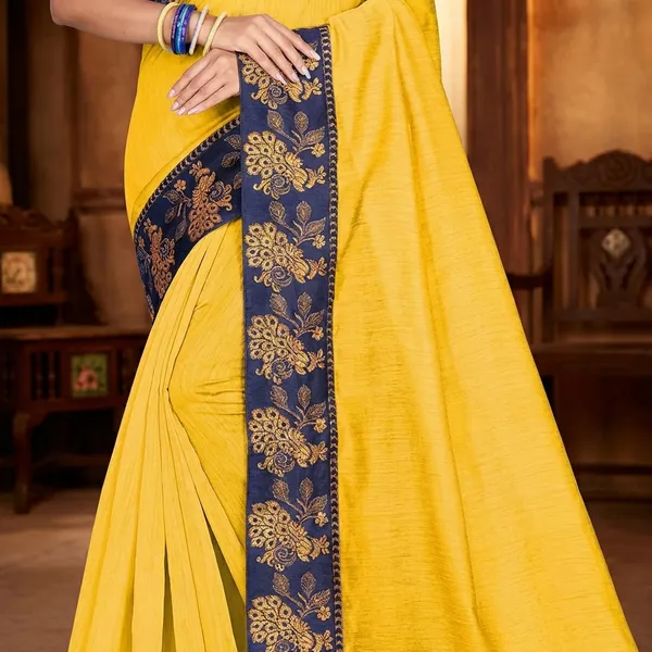 Fashion_Day_Solid/Plain_Bollywood_Chanderi_Saree_(Yellow)