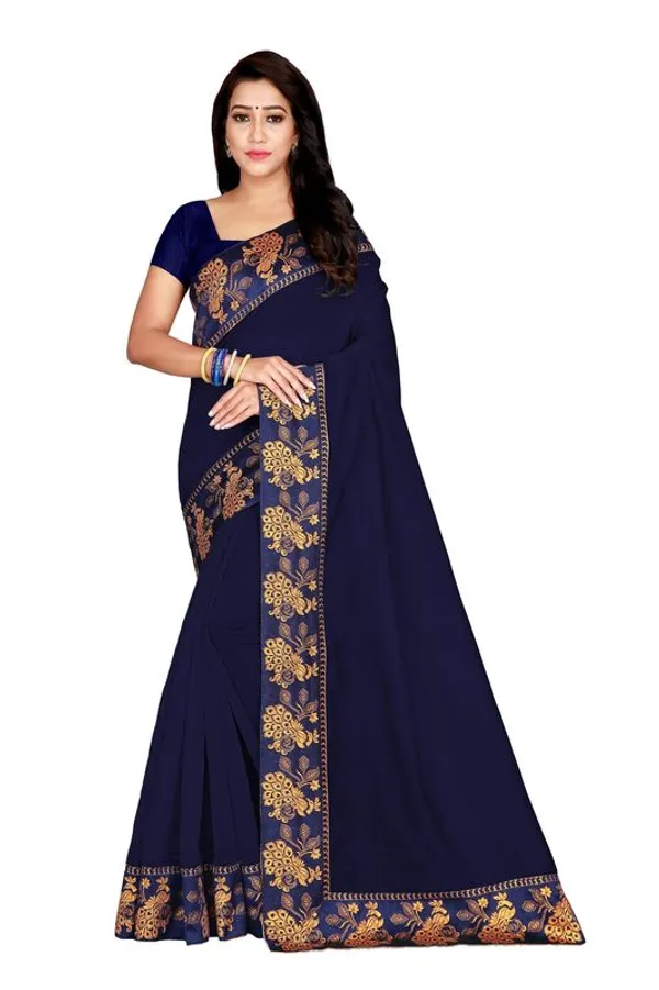 Fashion_Day_Solid/Plain_Bollywood_Chanderi_Saree_(Dark_Blue)