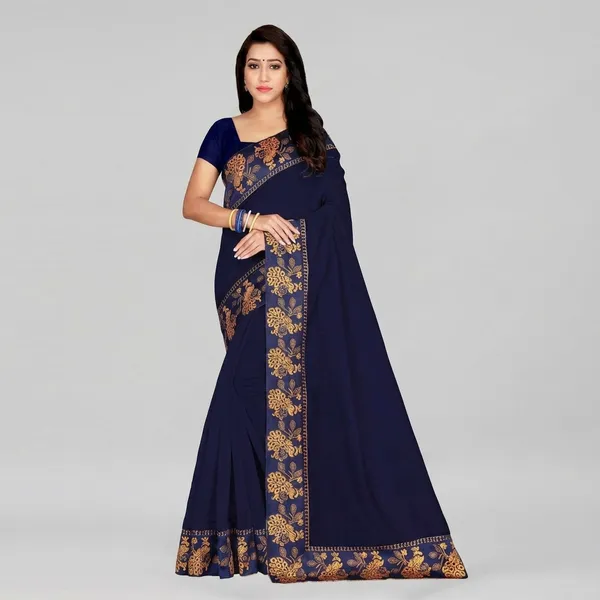 Fashion_Day_Solid/Plain_Bollywood_Chanderi_Saree_(Dark_Blue)