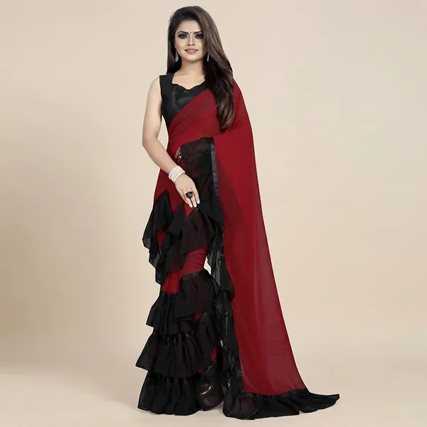 Fashion_Day_Solid/Plain_Bollywood_Georgette_Saree_(Red)