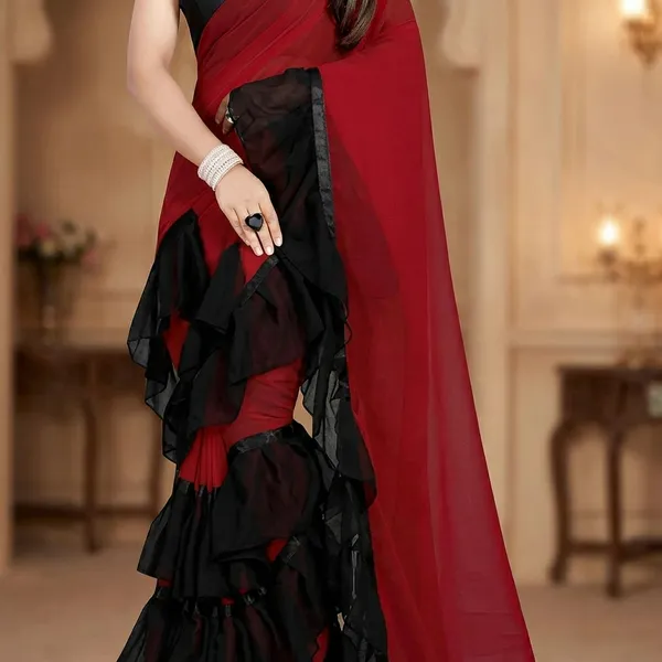 Fashion_Day_Solid/Plain_Bollywood_Georgette_Saree_(Red)