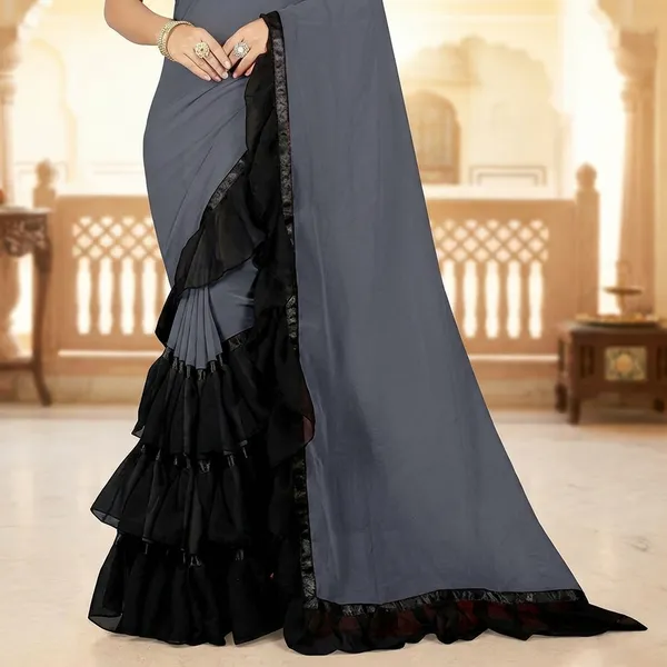 Fashion_Day_Self_Design_And_Solid/Plain_Bollywood_Georgette_Saree_(Grey)