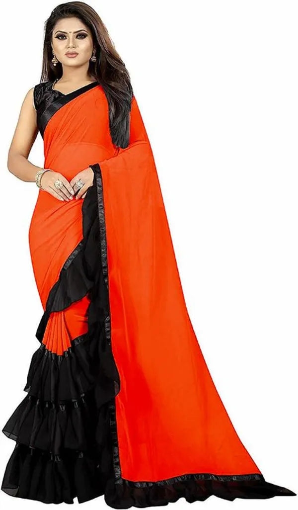 Fashion_Day_Self_Design_And_Solid/Plain_Bollywood_Georgette_Saree_(Orange)