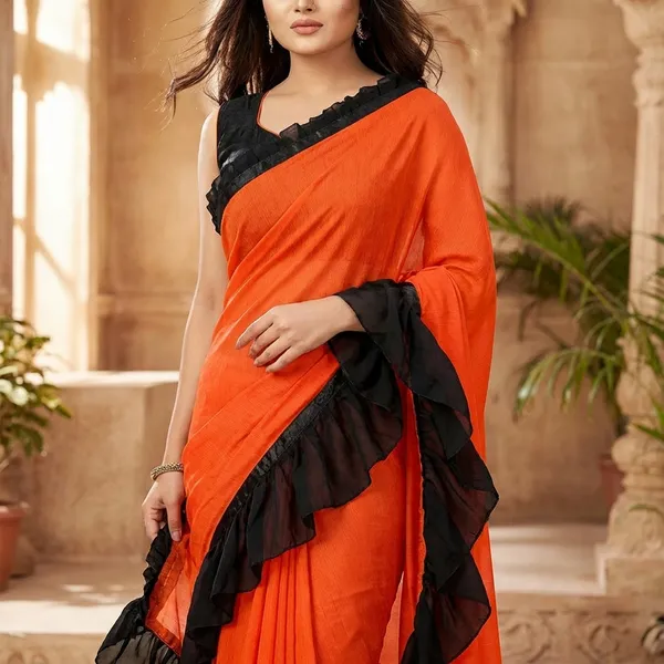 Fashion_Day_Self_Design_And_Solid/Plain_Bollywood_Georgette_Saree_(Orange)