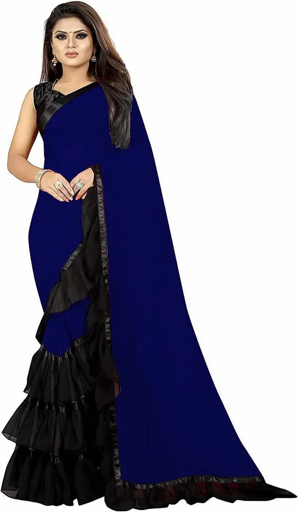 Fashion_Day_Self_Design_And_Solid/Plain_Bollywood_Georgette_Saree_(Dark_Blue)