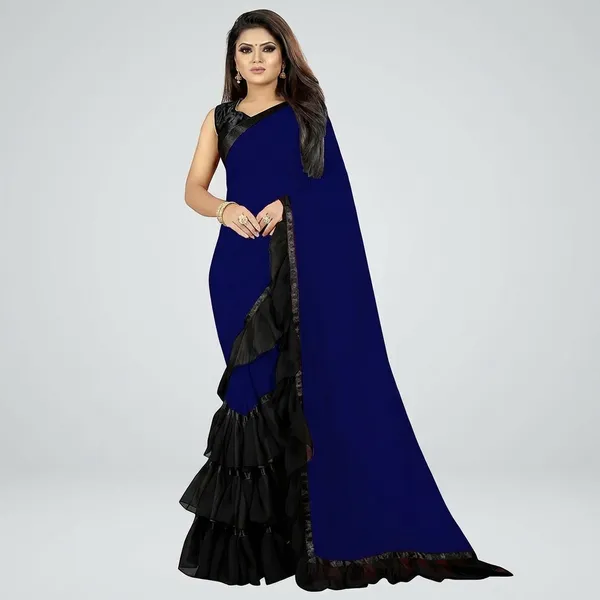 Fashion_Day_Self_Design_And_Solid/Plain_Bollywood_Georgette_Saree_(Dark_Blue)