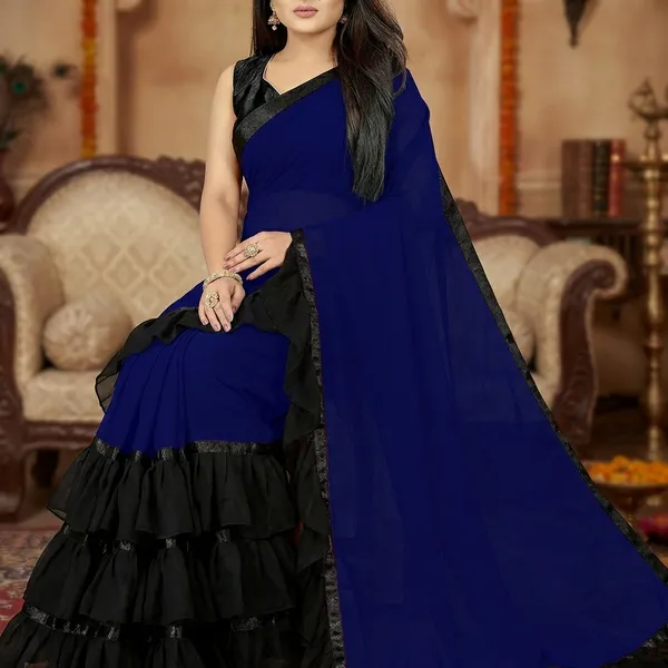 Fashion_Day_Self_Design_And_Solid/Plain_Bollywood_Georgette_Saree_(Dark_Blue)