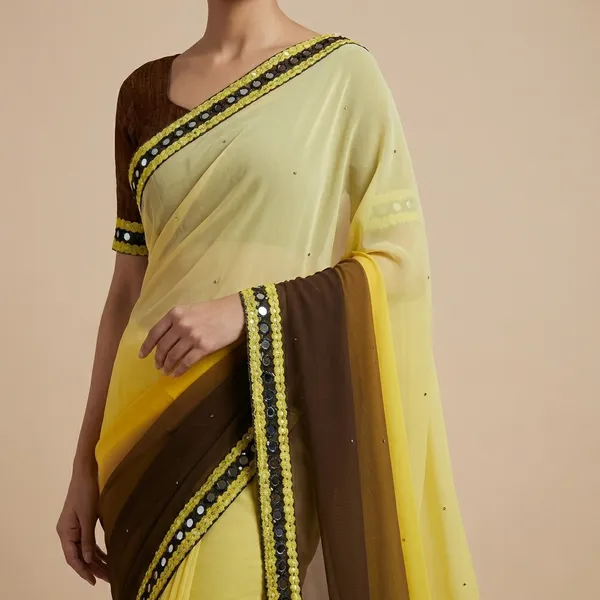 Fashion_Day_Solid/Plain_Bollywood_Georgette_Saree_(Yellow)