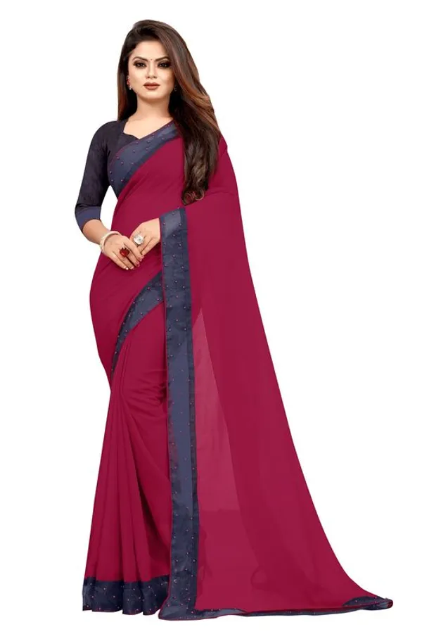 Fashion_Day_Solid/Plain_Bollywood_Georgette_Saree_(Magenta)