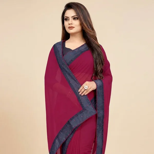 Fashion_Day_Solid/Plain_Bollywood_Georgette_Saree_(Magenta)