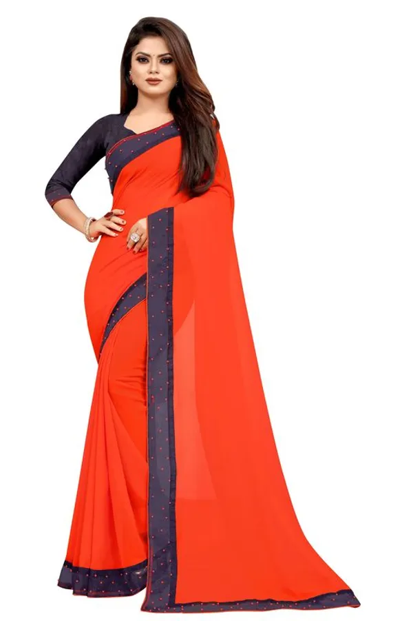 Fashion_Day_Solid/Plain_Bollywood_Georgette_Saree_(Orange)