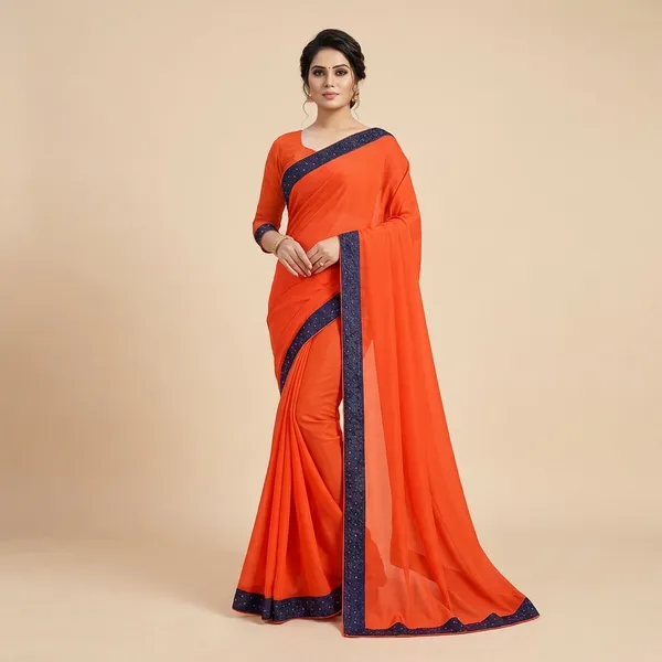 Fashion_Day_Solid/Plain_Bollywood_Georgette_Saree_(Orange)