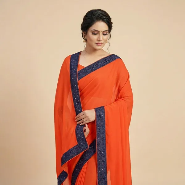 Fashion_Day_Solid/Plain_Bollywood_Georgette_Saree_(Orange)
