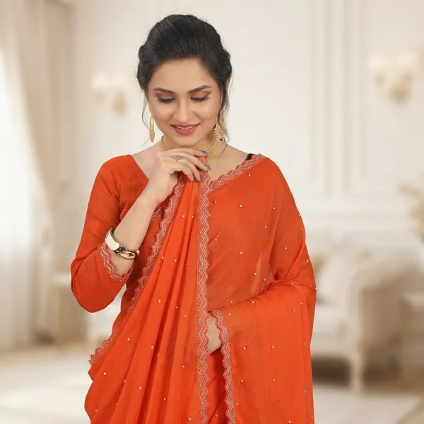Fashionday_Fashion_Lycra_Blend_Saree_With_Unstitched_Blouse_(Orange)