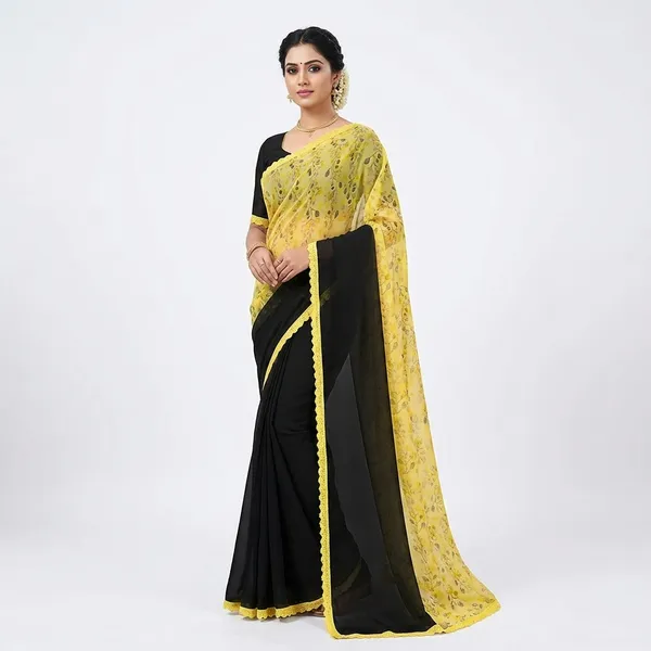 Fashionday_Fashion_Georgette_Saree_With_Unstitched_Blouse_(Yellow_And_Black)
