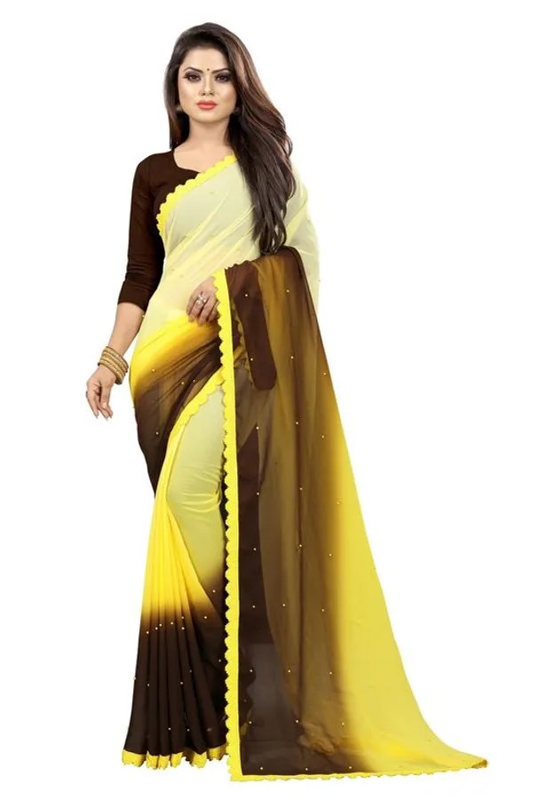 Fashion_Day_Self_Design_Fashion_Georgette_Saree_With_Unstitched_Blouse_(Yellow_And_Brown)