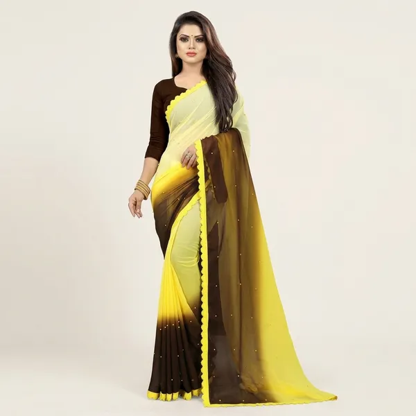 Fashion_Day_Self_Design_Fashion_Georgette_Saree_With_Unstitched_Blouse_(Yellow_And_Brown)