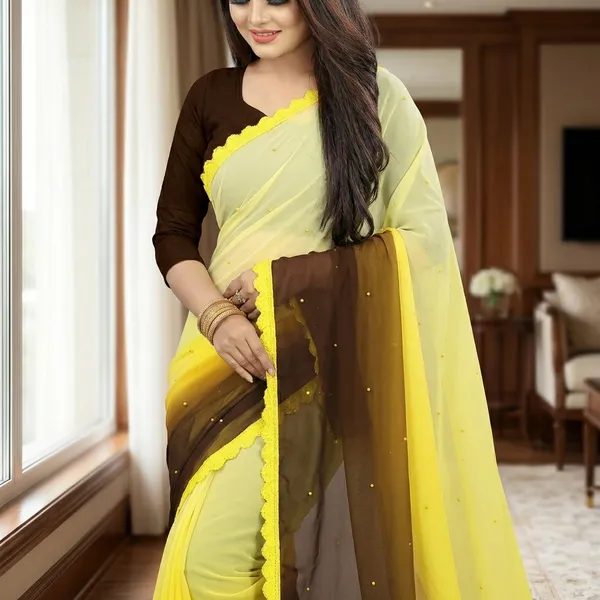 Fashion_Day_Self_Design_Fashion_Georgette_Saree_With_Unstitched_Blouse_(Yellow_And_Brown)