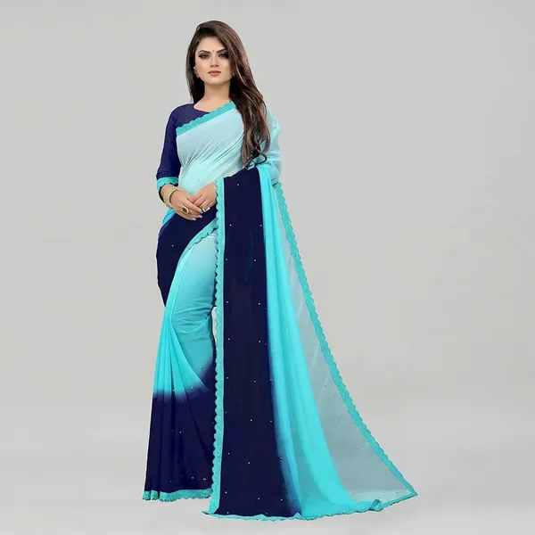 Fashion_Day_Self_Design_Fashion_Georgette_Saree_With_Unstitched_Blouse_(Light_Blue_And_Dark_Blue)