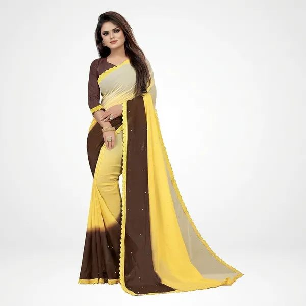Fashion_Day_Self_Design_Fashion_Georgette_Saree_With_Unstitched_Blouse_(Yellow_And_Brown)