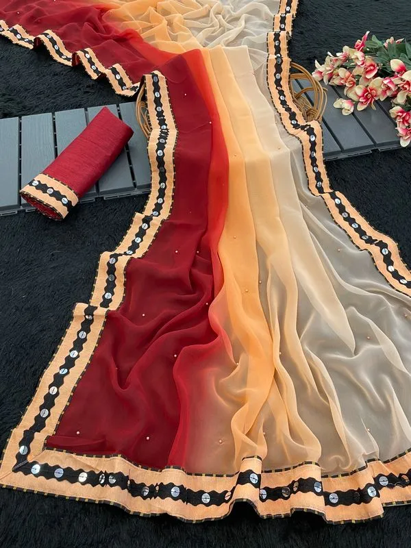 Fashion_Day_Self_Design_Fashion_Georgette_Saree_With_Unstitched_Blouse_(Orange_And_Maroon)