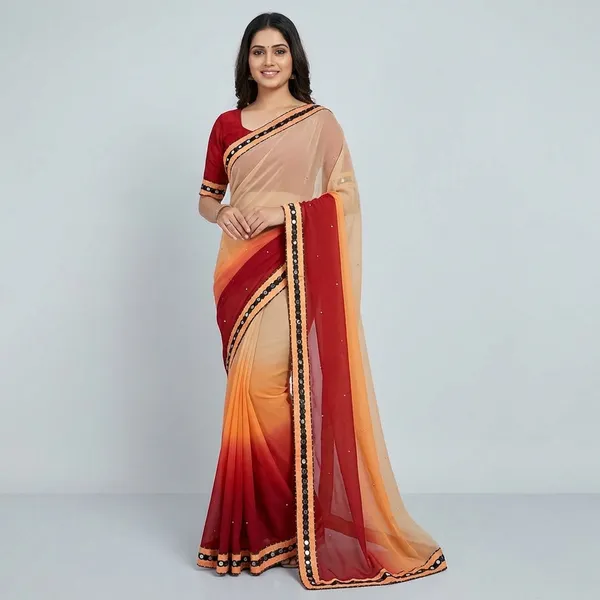 Fashion_Day_Self_Design_Fashion_Georgette_Saree_With_Unstitched_Blouse_(Orange_And_Maroon)