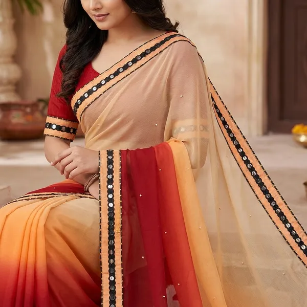 Fashion_Day_Self_Design_Fashion_Georgette_Saree_With_Unstitched_Blouse_(Orange_And_Maroon)