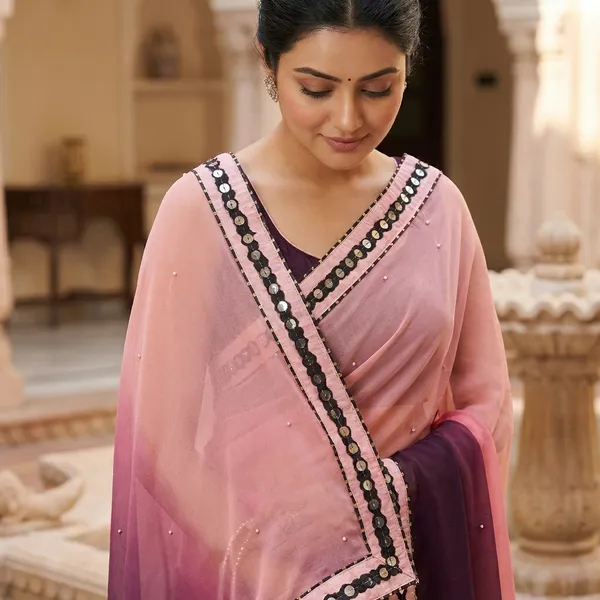 Fashion_Day_Self_Design_Fashion_Georgette_Saree_With_Unstitched_Blouse_(Pink_And_Purple)