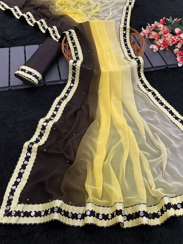 Fashion_Day_Self_Design_Fashion_Georgette_Saree_With_Unstitched_Blouse_(Yellow_And_Brown)